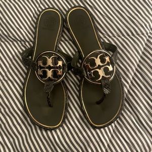 ⚜️Tory Burch Metal Miller Slide Sandals In Leccio Roccia / Gold⚜️